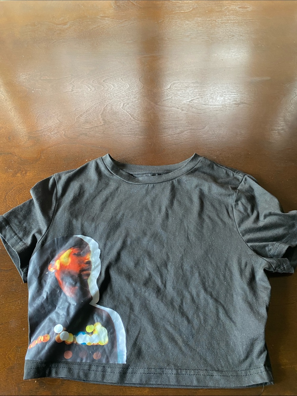 Kids Black Graphic Crop Tee with Photo Print